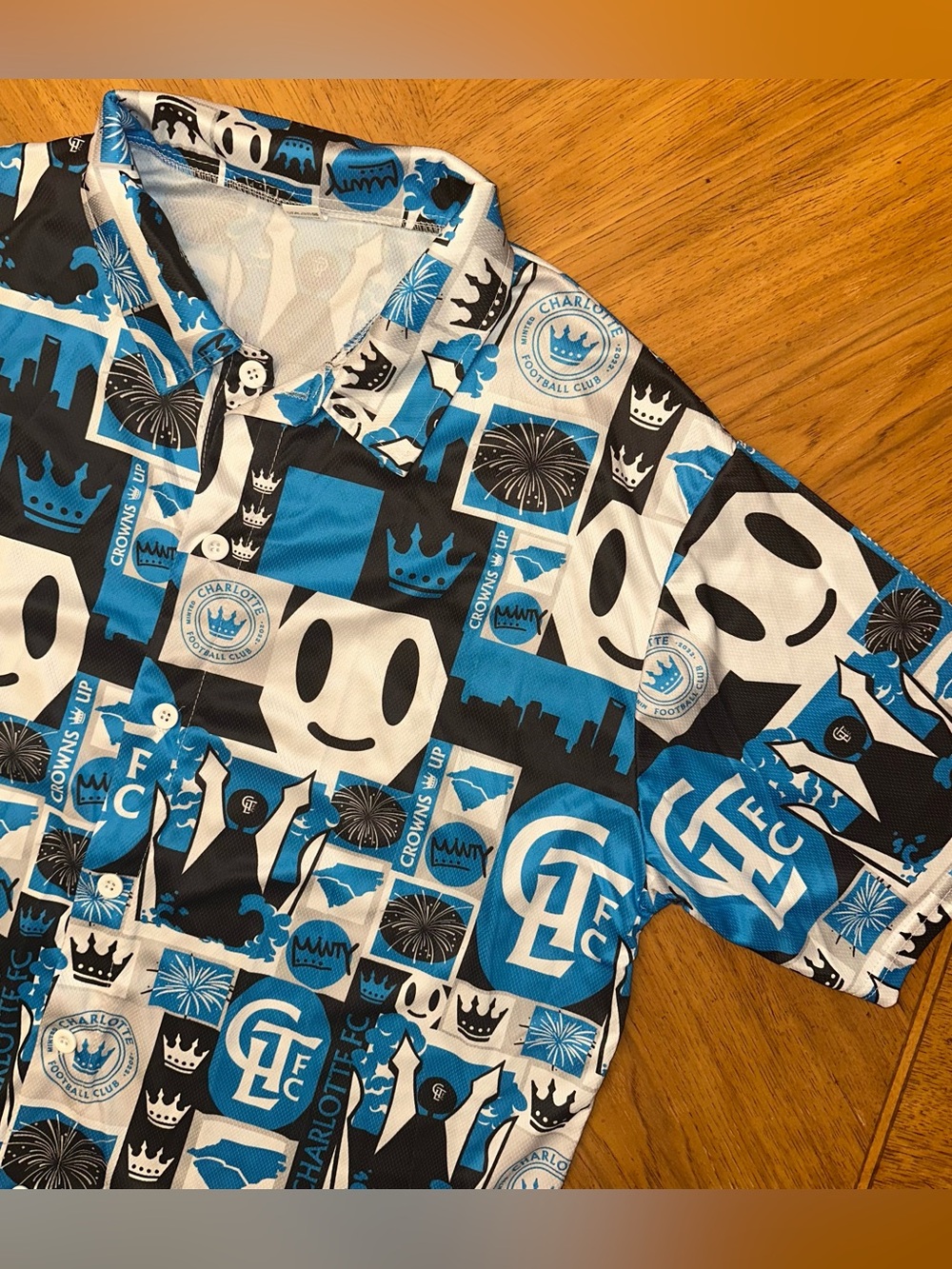 Charlotte FC Shirt Mens XL Blue MLS Soccer Button-Up Graphic AOP Allover Print